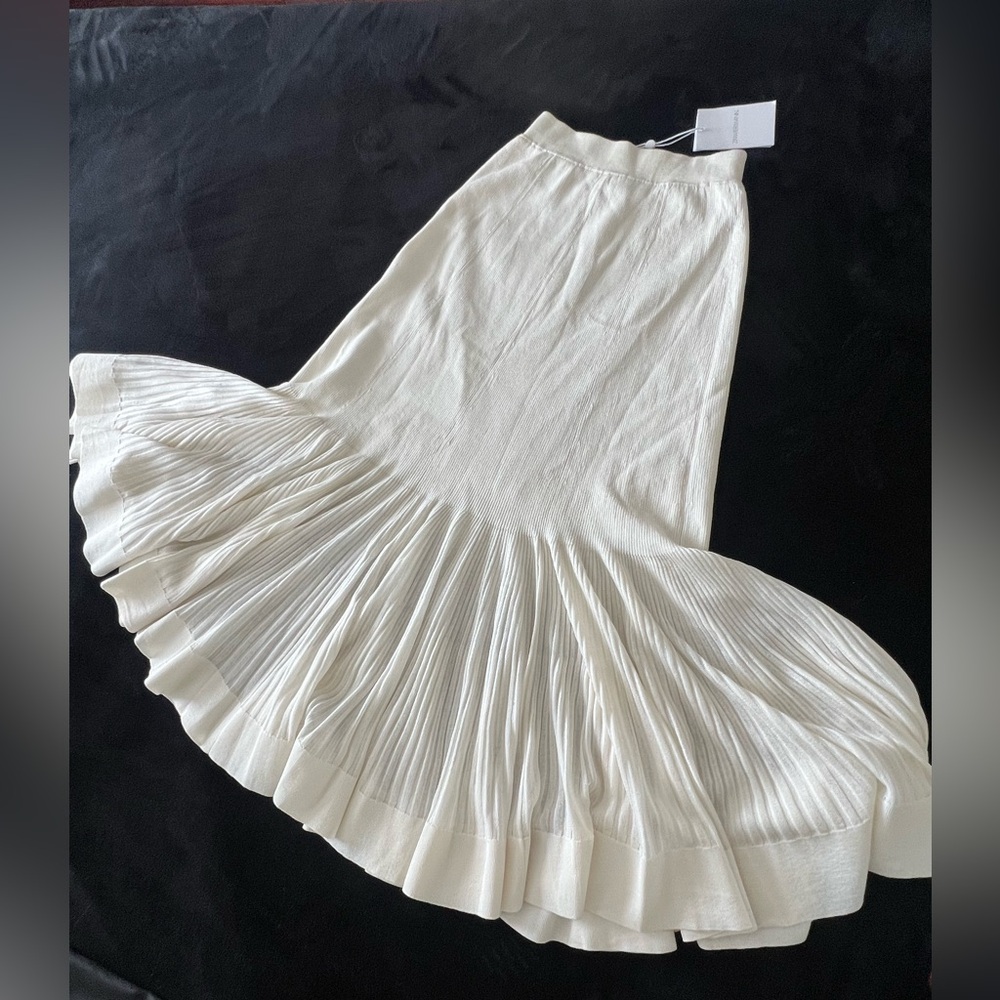 Zimmermann Illuminate Pleated Knit Frill Midi Skirt - Ivory - Size 2P